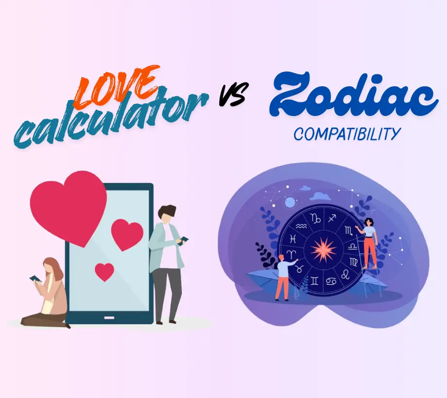 Love Calculator by Name vs Zodiac Compatibility tool to check love percentage